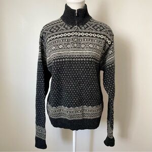 Vintage Gap Nordic Shetland Wool Quarter Zip Fairisle Sweater Grey Size Medium